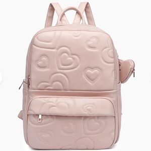 Like Dreams Crush Embossing Pink Quilted Heart-Patterned Backpack